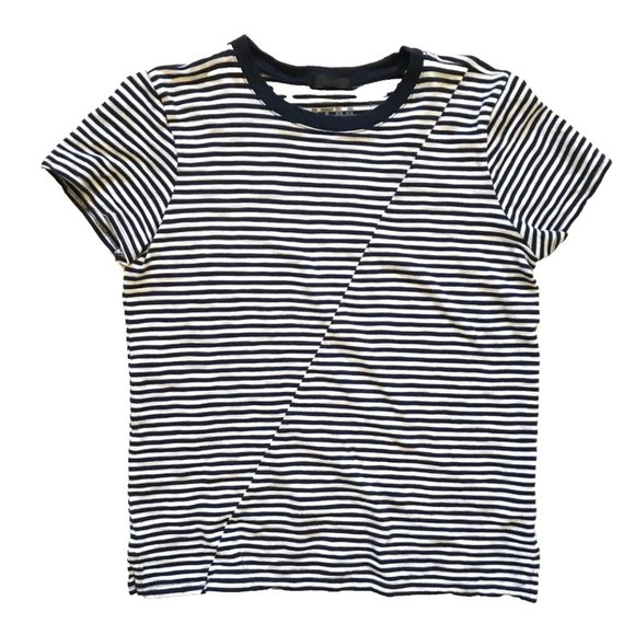 ATM Striped Jersey Top Shirt Womens Small Navy Blue White Short Sleeve Crew Neck - Picture 3 of 12